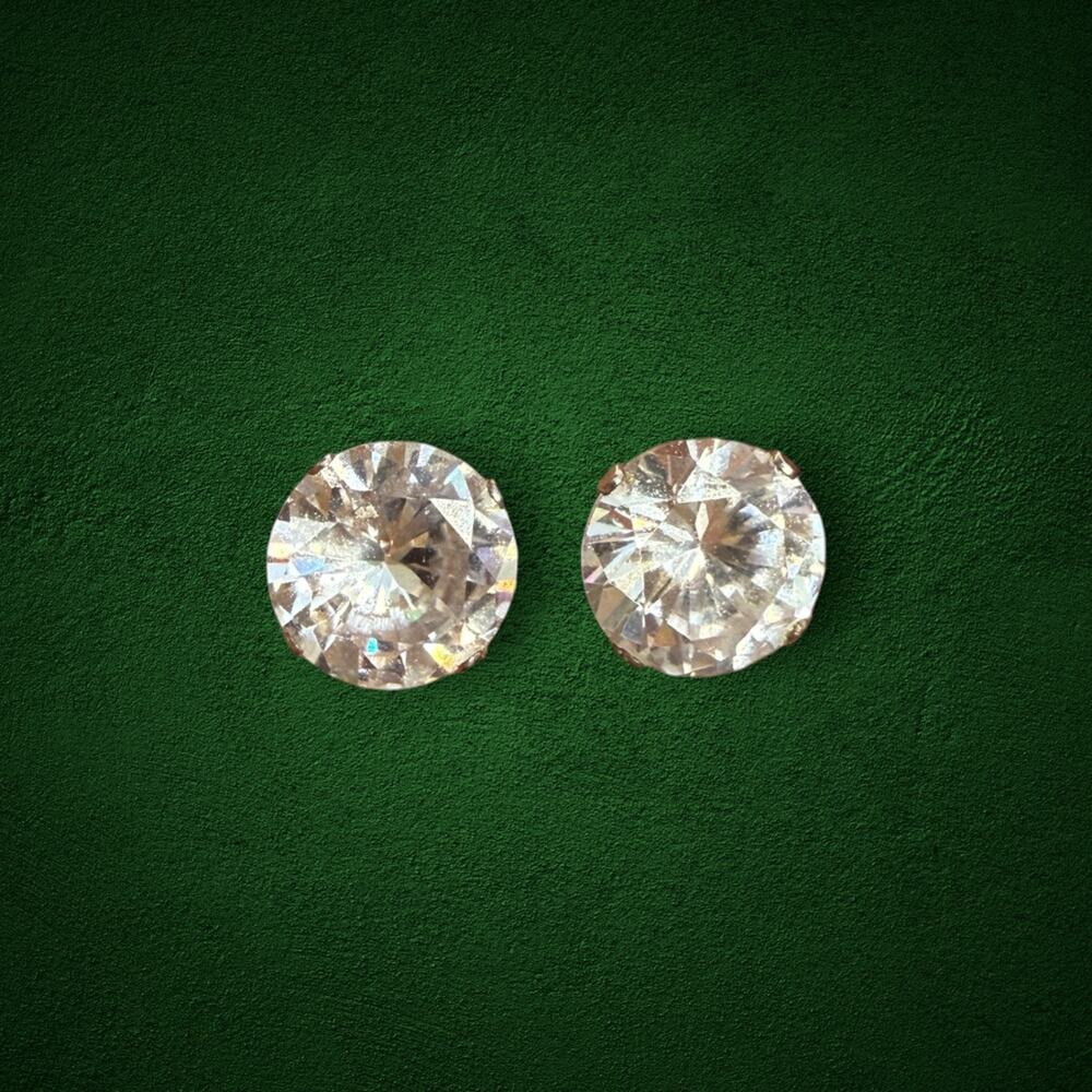 925 Sterling Silver Large Clear Round Faceted Stone Stud Earrings 8mm